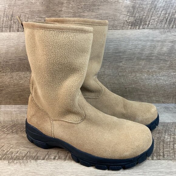 Lands' End Shoes - Lands' End Women's Tan Beige Suede and Fleece Boots Lug Bottom Zip Back Size 7